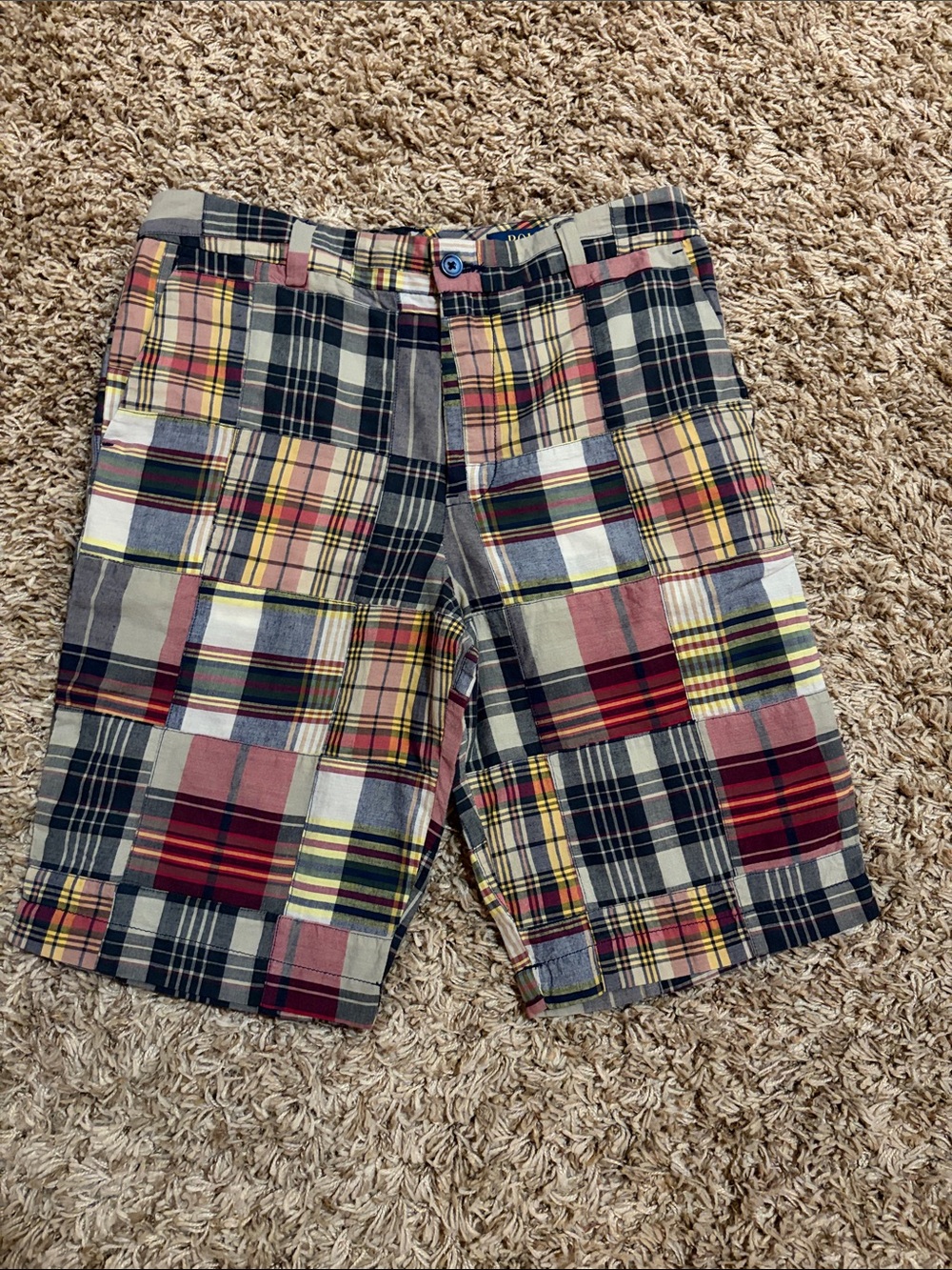 Polo by Ralph Lauren Boys Patchwork Plaid Shorts in Red, Yellow, Navy, Gray